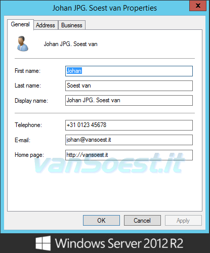 Detail view of the Active Directory properties of a person.